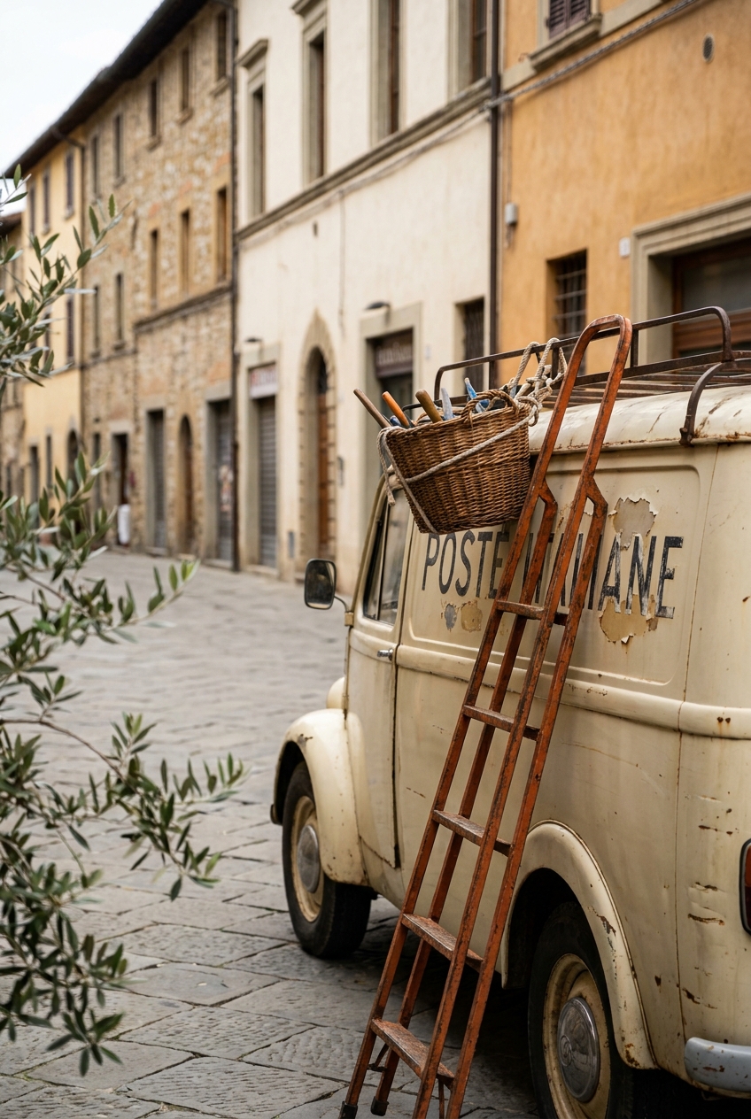 Camioncino con cestello in strada urbana